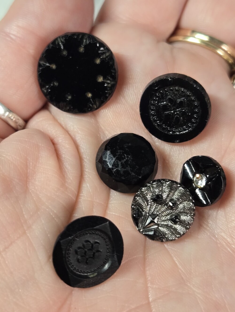 Victorian black glass buttons, from the Victorian mourning